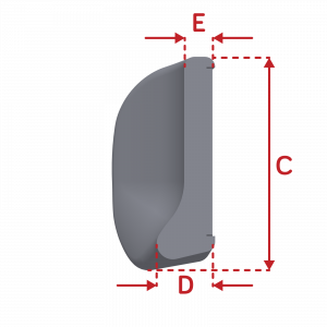 Diagram of half circle head support pad with measurements on a white background.