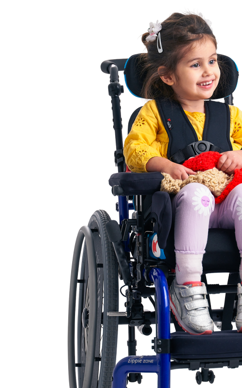 Girl in pediatric wheelchair