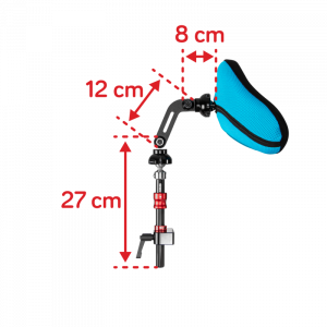 Side view of Spex Stylo 160 Flip Back Dimensions head support mechanism on white background.