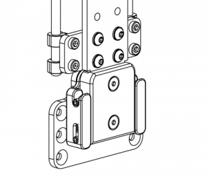 Diagram of a seat rail mount on a white background.