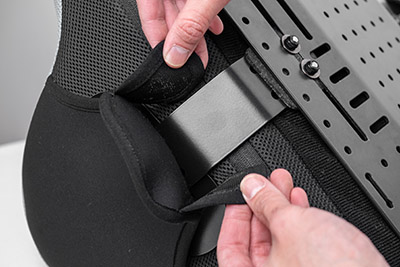 Zoomed in image showing lateral hardware on back support