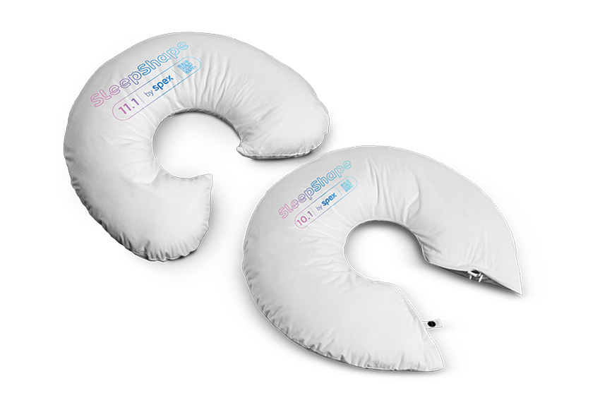 SleepShape Cushion 10.1 (half ring) and SleepShape Cushion 11.1 (ring) shown with white comfy cover, both facing the right.