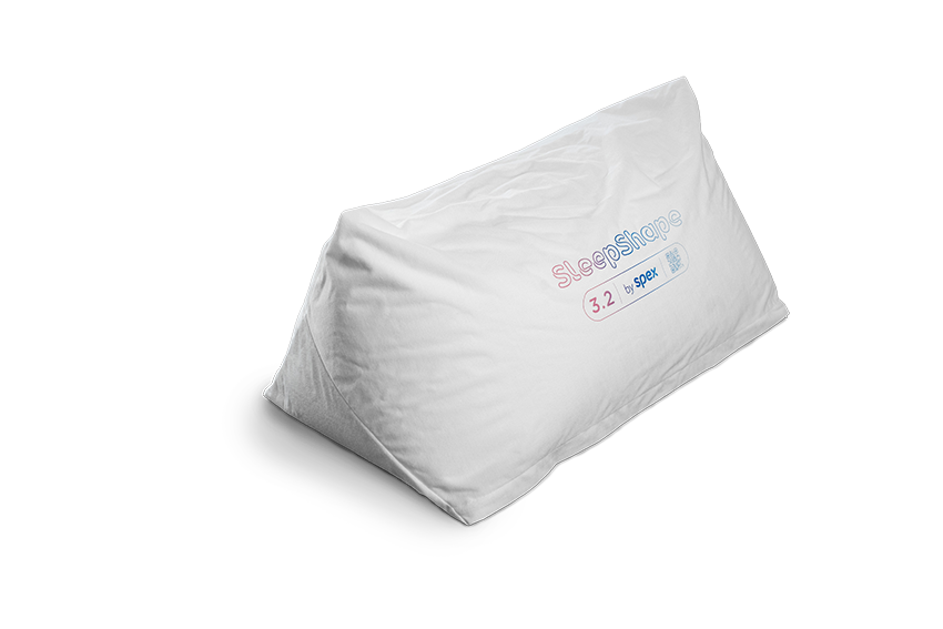 SleepShape Cushion 3.2 (Triangular) shown with white comfy cover, facing diagonal right.