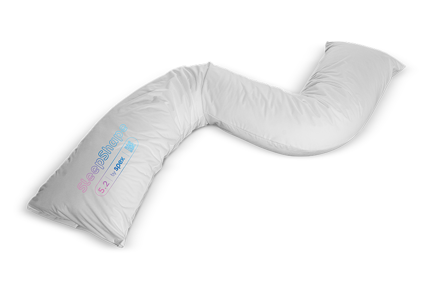SleepShape Cushion 5.2 (S-Cushion) shown with white comfy cover.
