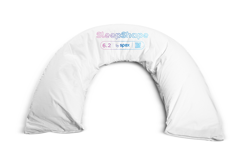 SleepShape Cushion 62 (Half Moon) shown with white comfy cover.